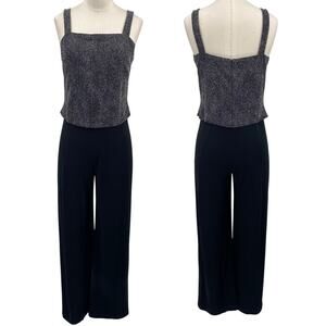 Vintage 90s Joseph Ribkoff Jumpsuit Metallic Embellished Bodice Black Silver S